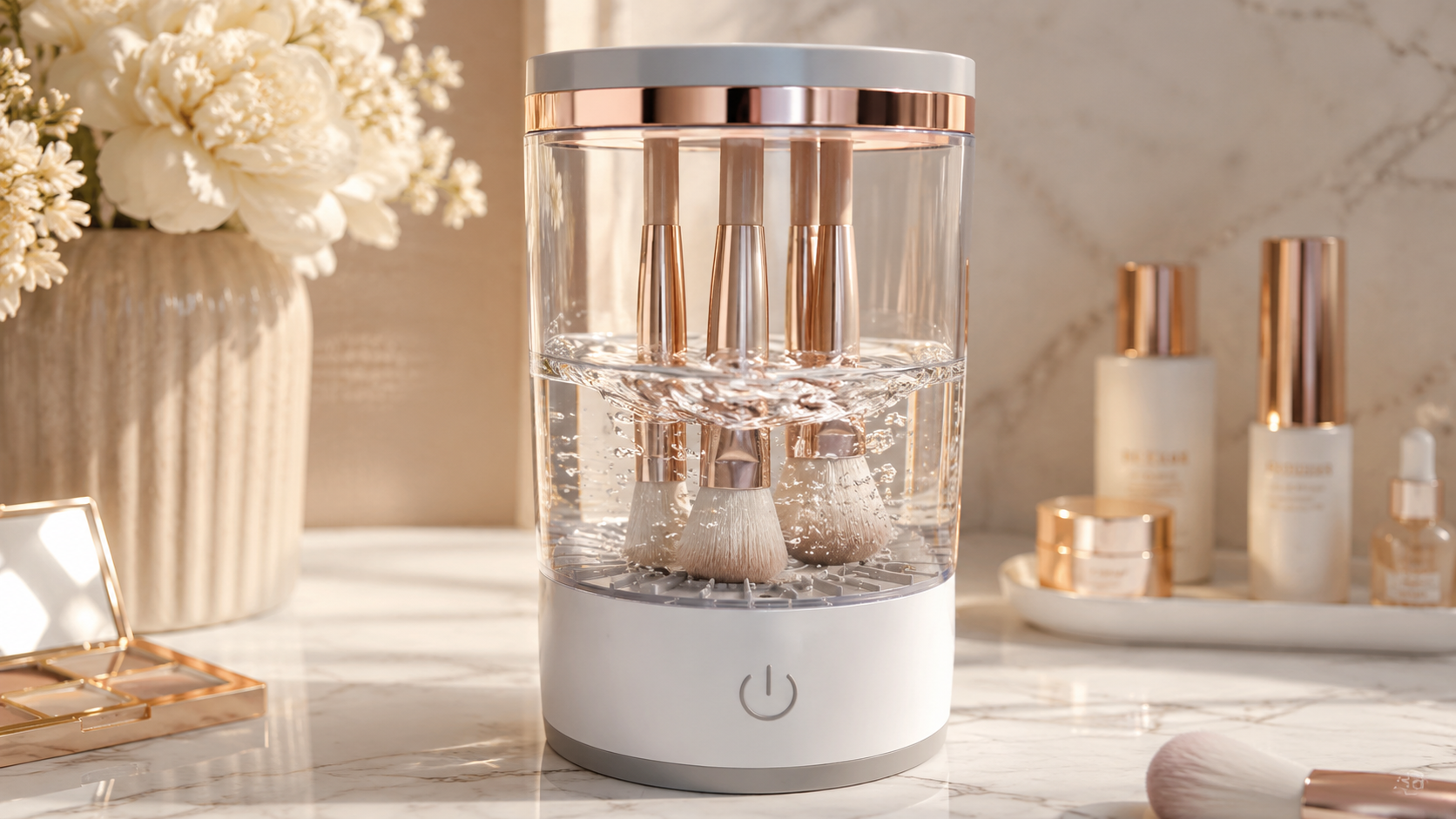 Kinetis Brush en action, nettoyant plusieurs pinceaux dans l'eau